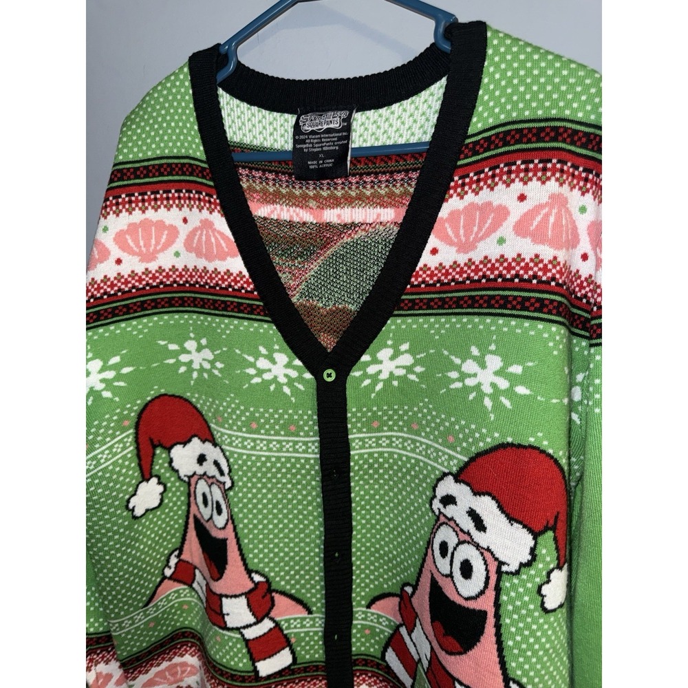 SpongeBob Squarepants Ugly Christmas Sweater Men XL Cardigan Holidays NWOT Party - Picture 2 of 5